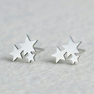 Stainless Steel Silver Star Trio Earrings